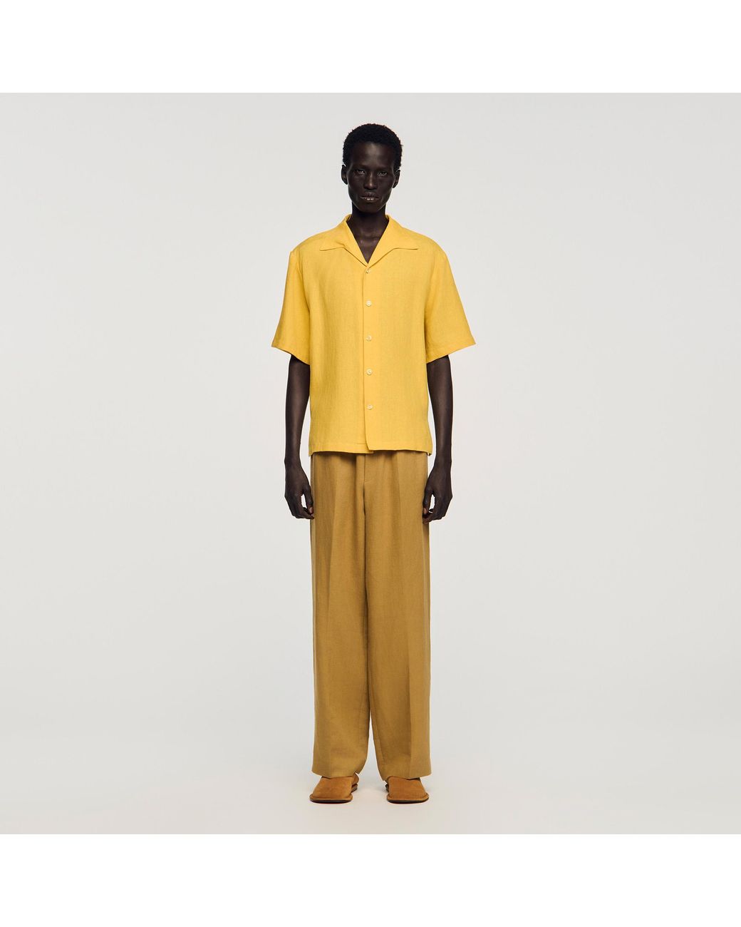 Sandro Metallic Linen Shirt With Shark Collar for men