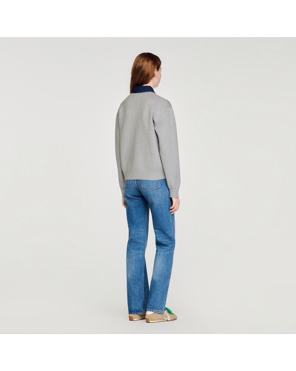 Sandro Blue Jumper With Denim Collar