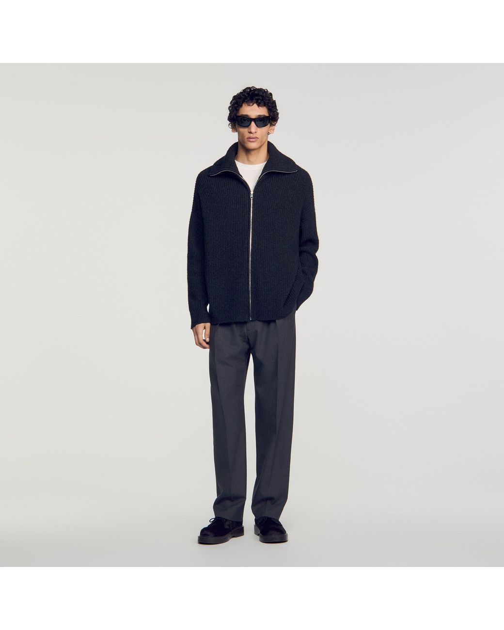Sandro Blue Textured Wool Zip-Up Cardigan for men