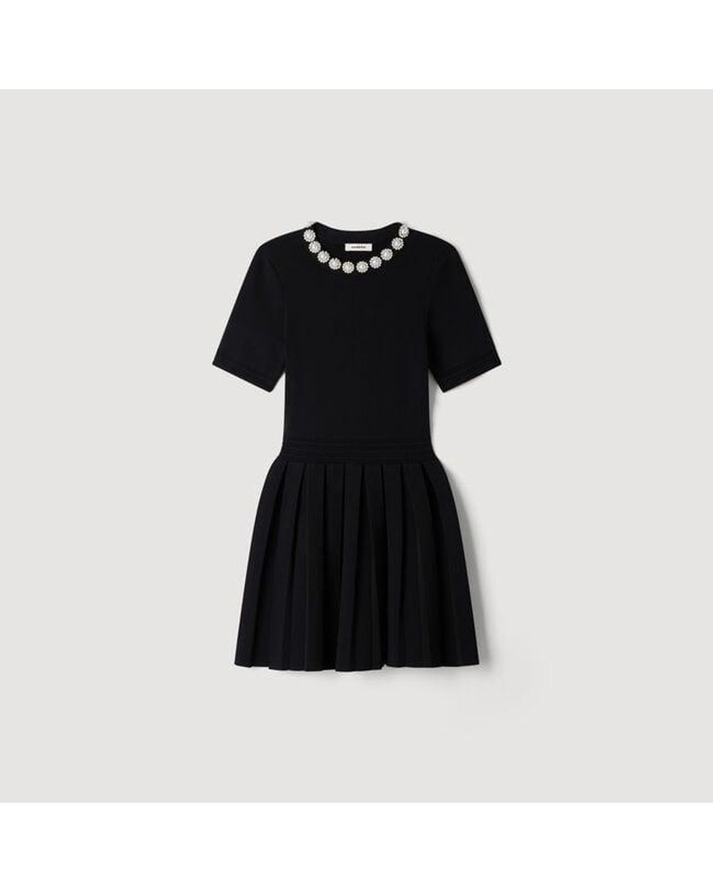 Sandro Blue Short Dress With Beaded Flowers