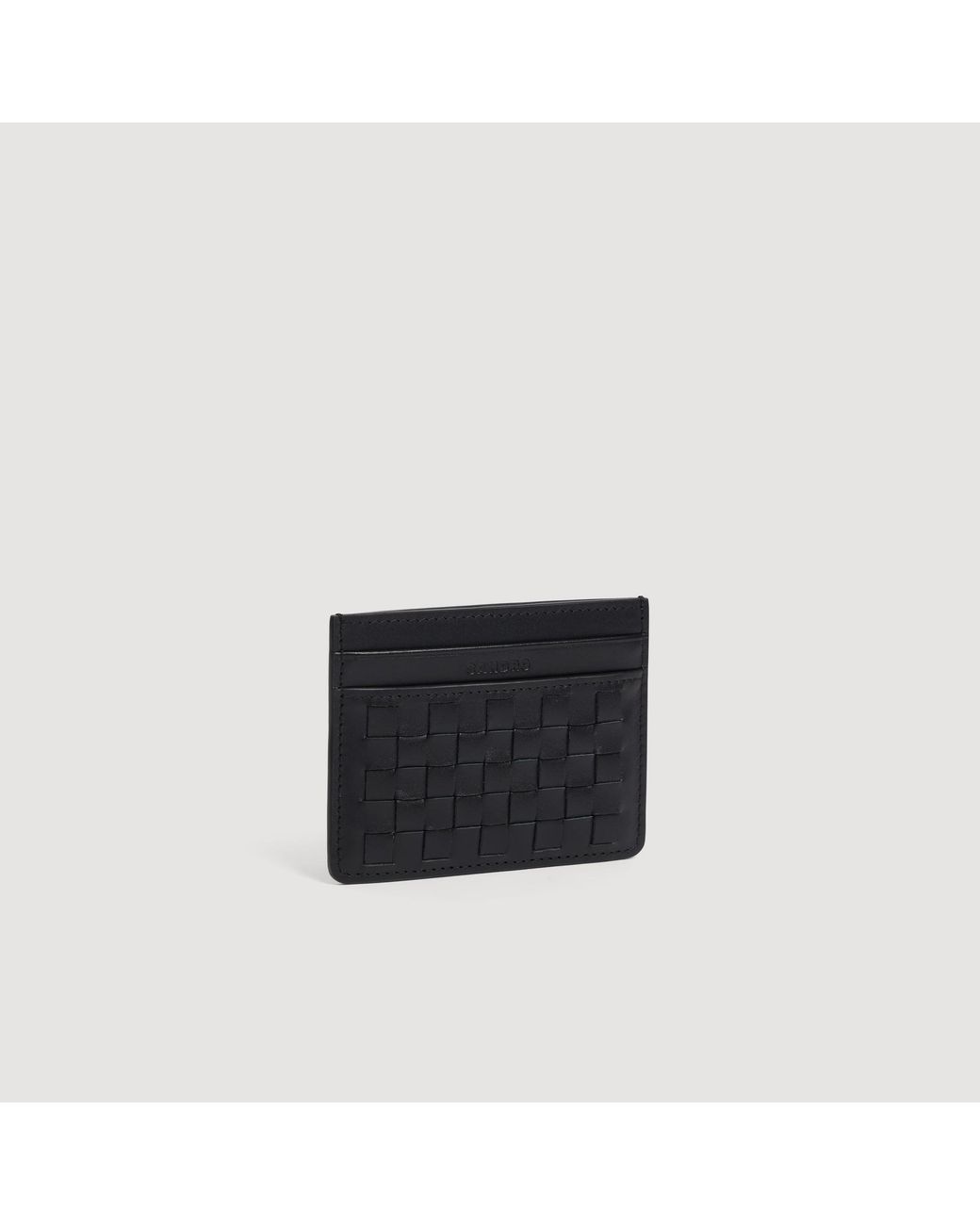 Sandro Black Braided Leather Card Holder for men
