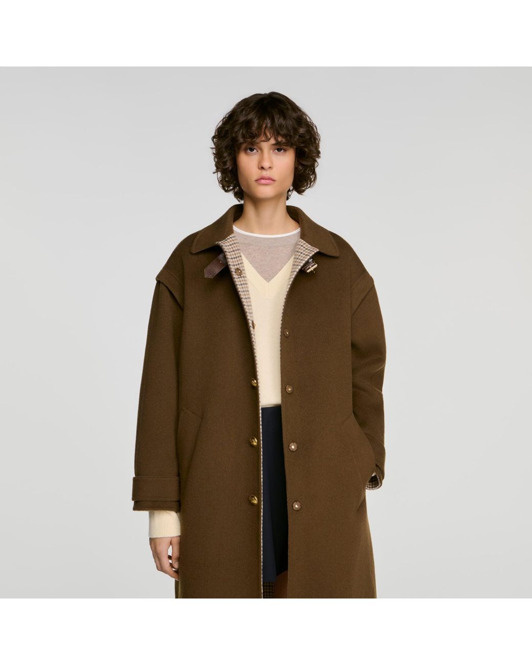 Sandro Brown Double-Faced Wool Coat