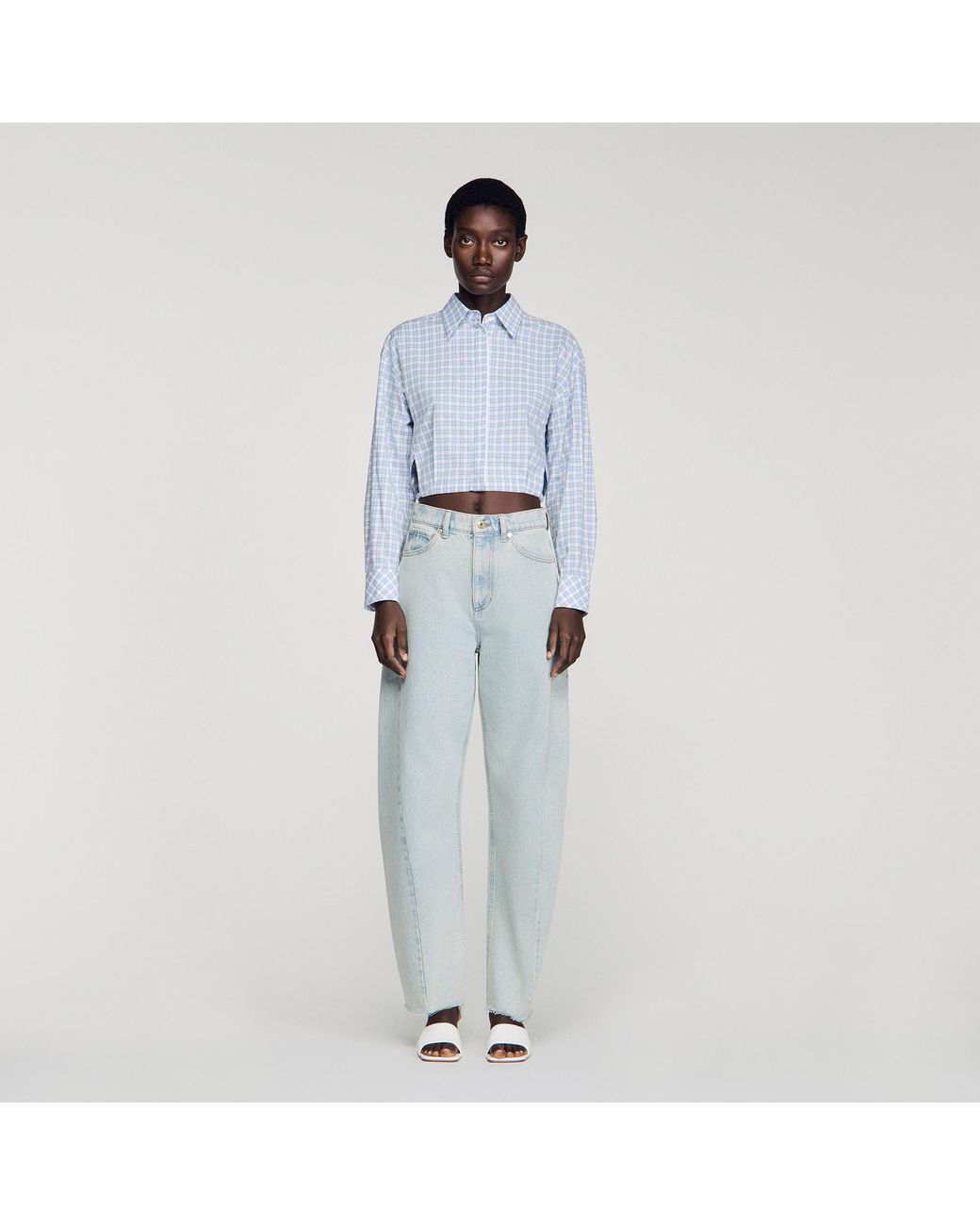 Sandro Blue Faded Barrel Cotton Jeans