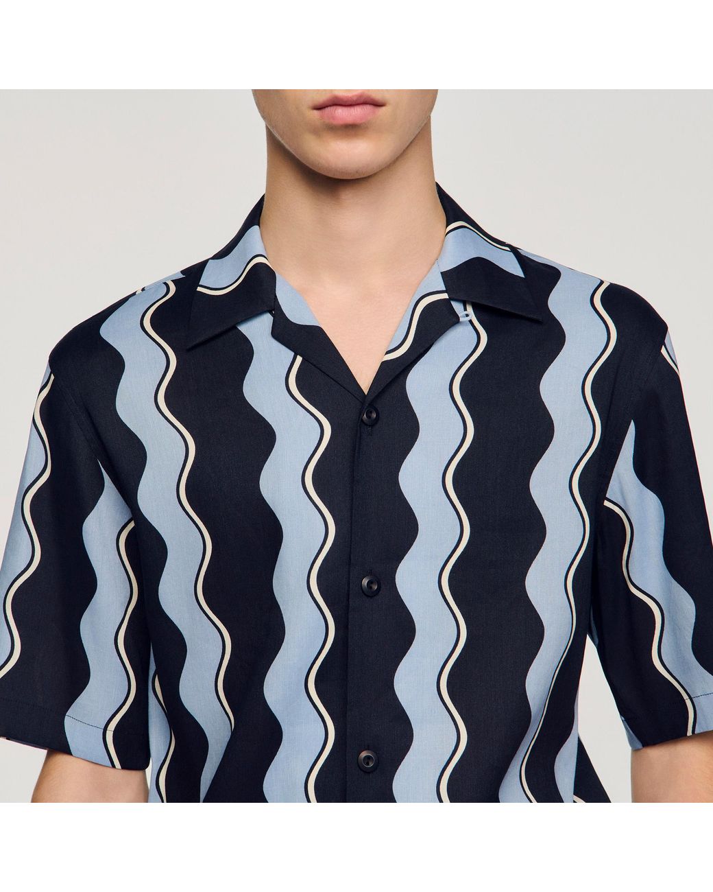 Sandro Blue Printed Linen Shirt for men