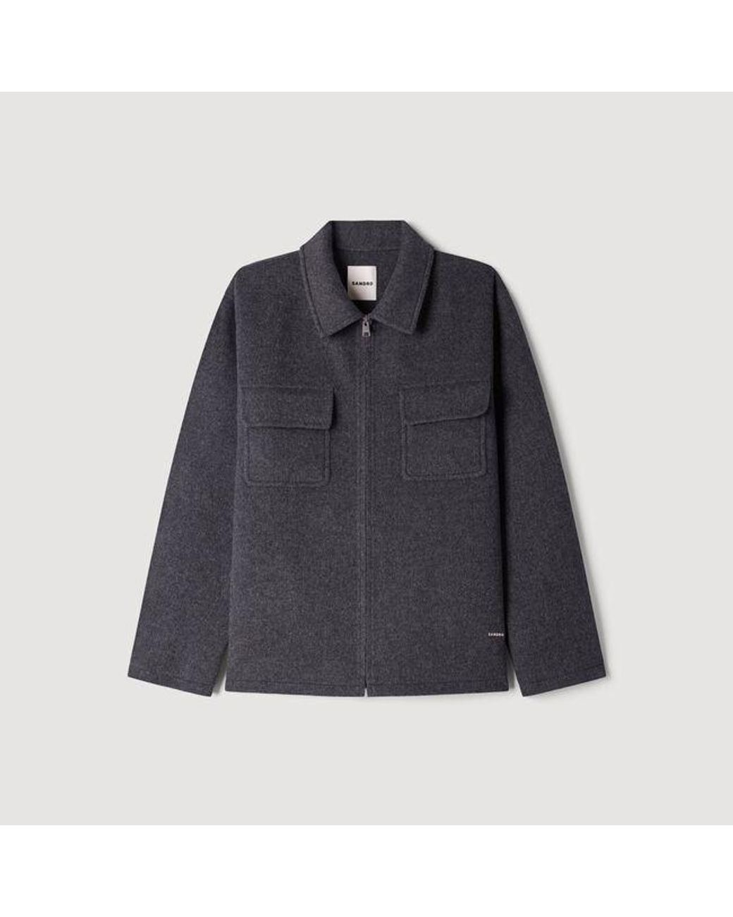Sandro Blue Zipped Wool Overshirt for men