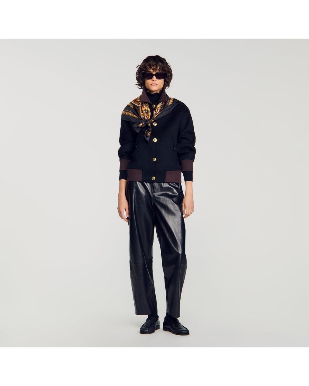 Sandro Blue Short Coat With Contrast Collar