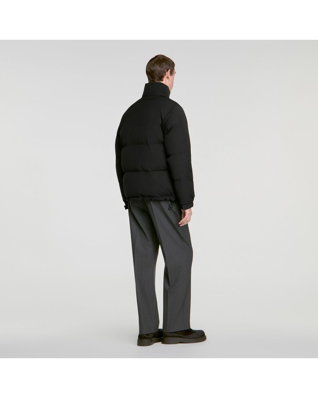 Sandro Black Zip-Up Tech Fabric Puffer Jacket for men