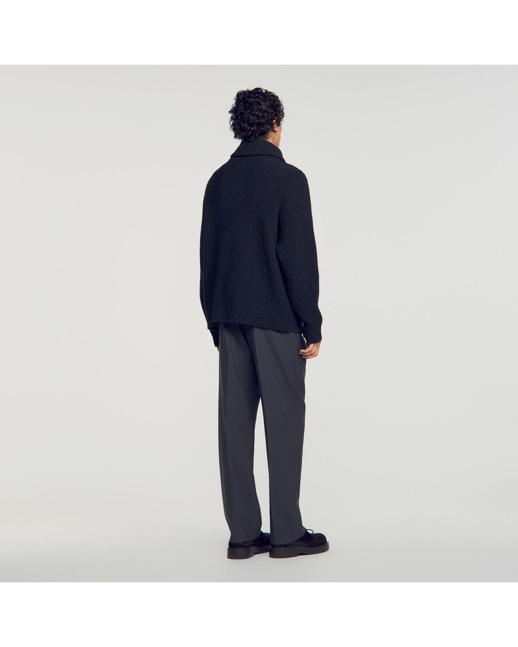 Sandro Blue Textured Wool Zip-Up Cardigan for men