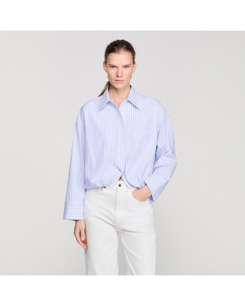 Sandro Blue Cropped Striped Shirt