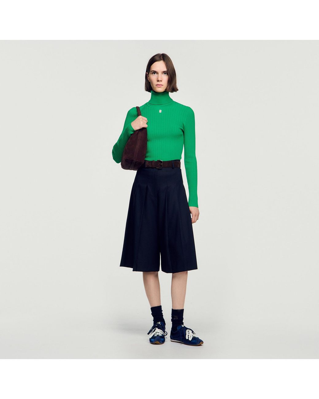 Sandro Green Roll-Neck Cable Knit Jumper