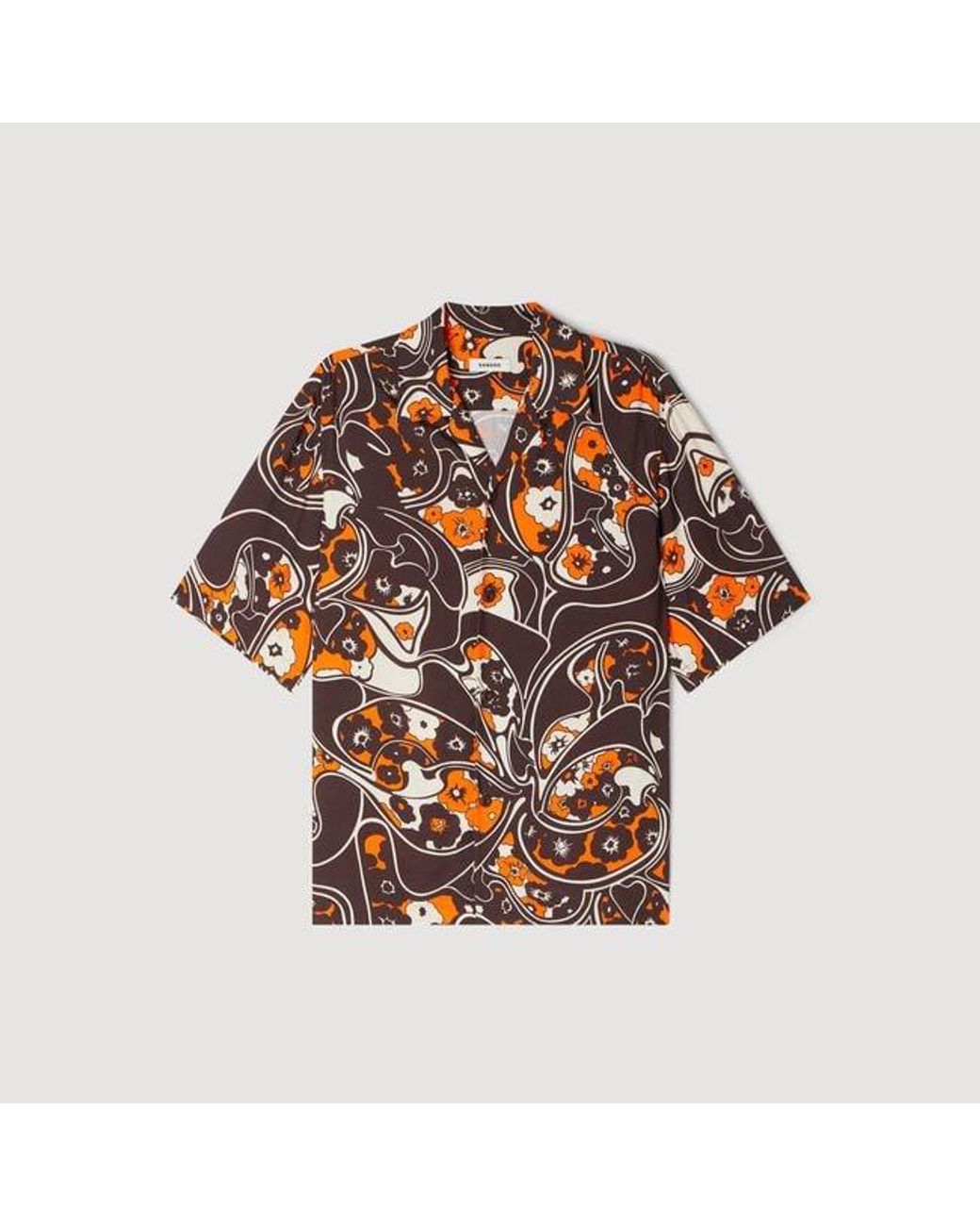 Sandro White Loose-Fit Print Shark Collar Shirt for men