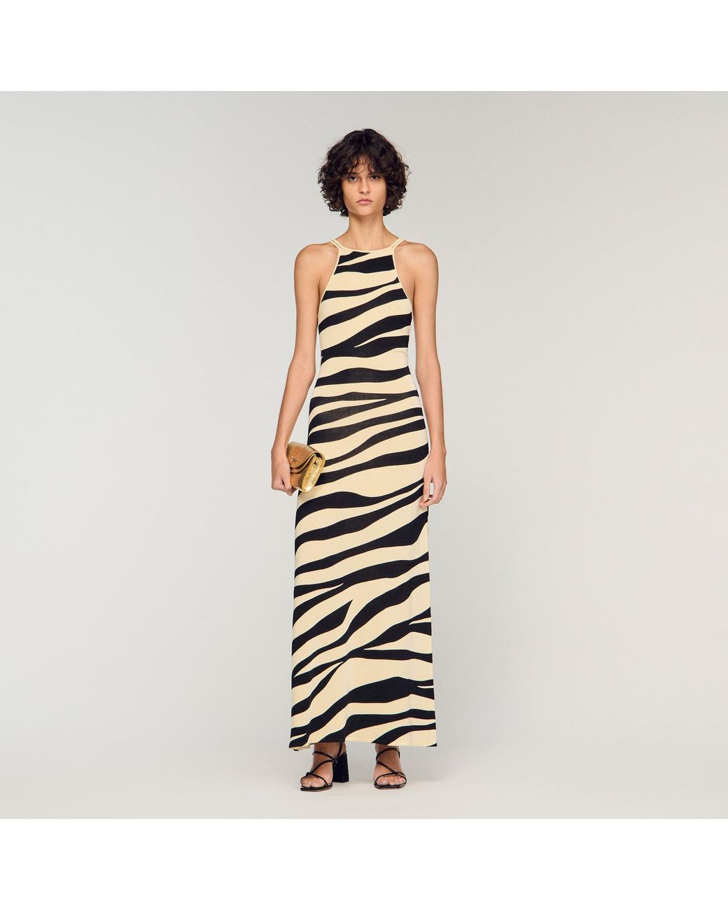 Sandro Metallic Zebra Print Knit Maxi Dress