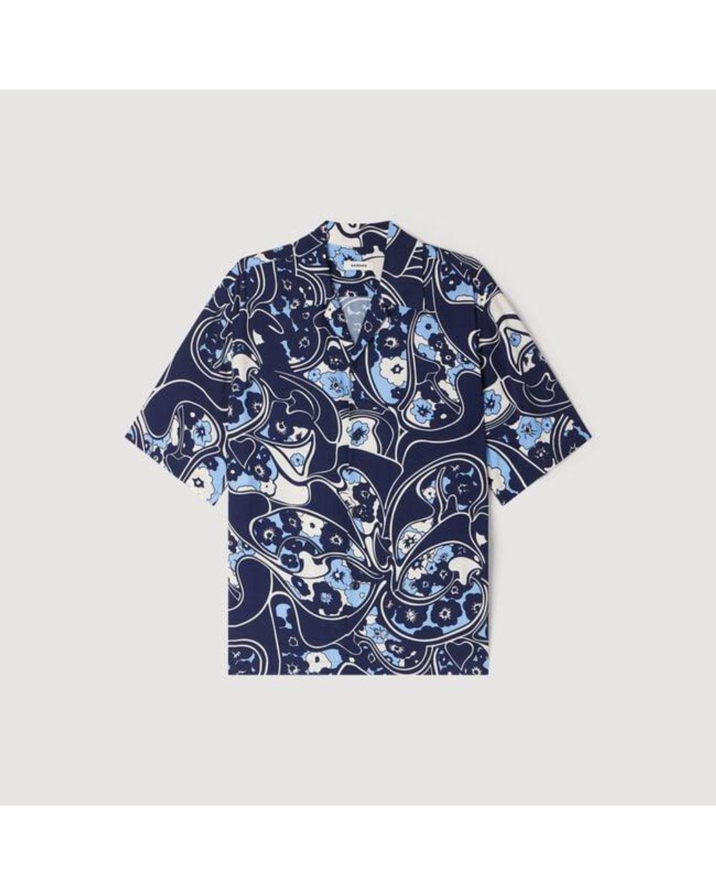Sandro Blue Loose-Fit Print Shark Collar Shirt for men