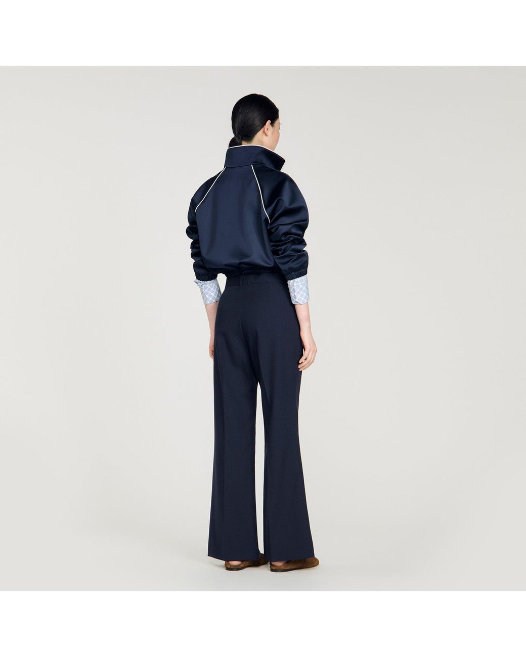 Sandro Blue Wide-Leg Wool Trousers