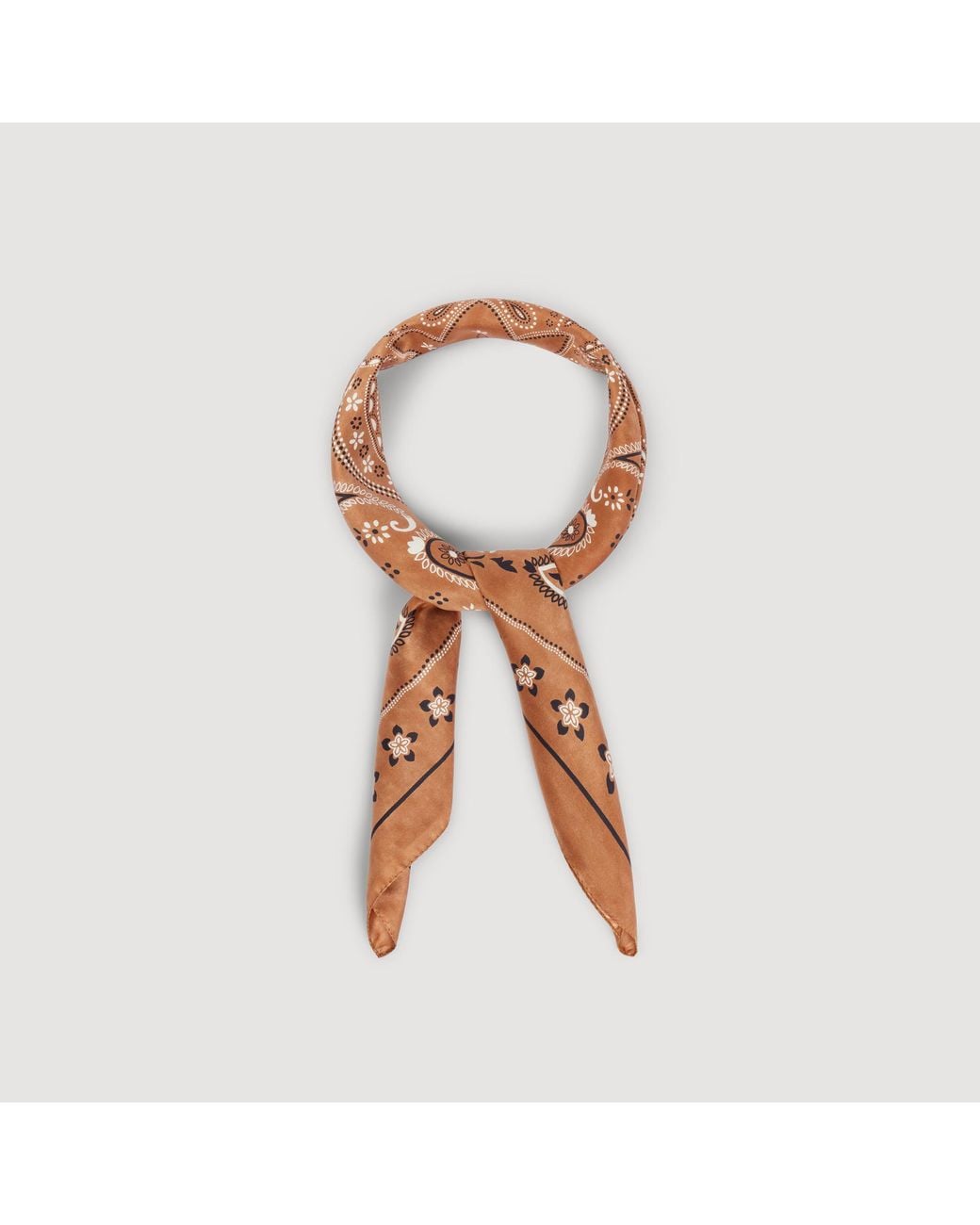 Sandro Brown Silk Bandana Print Scarf