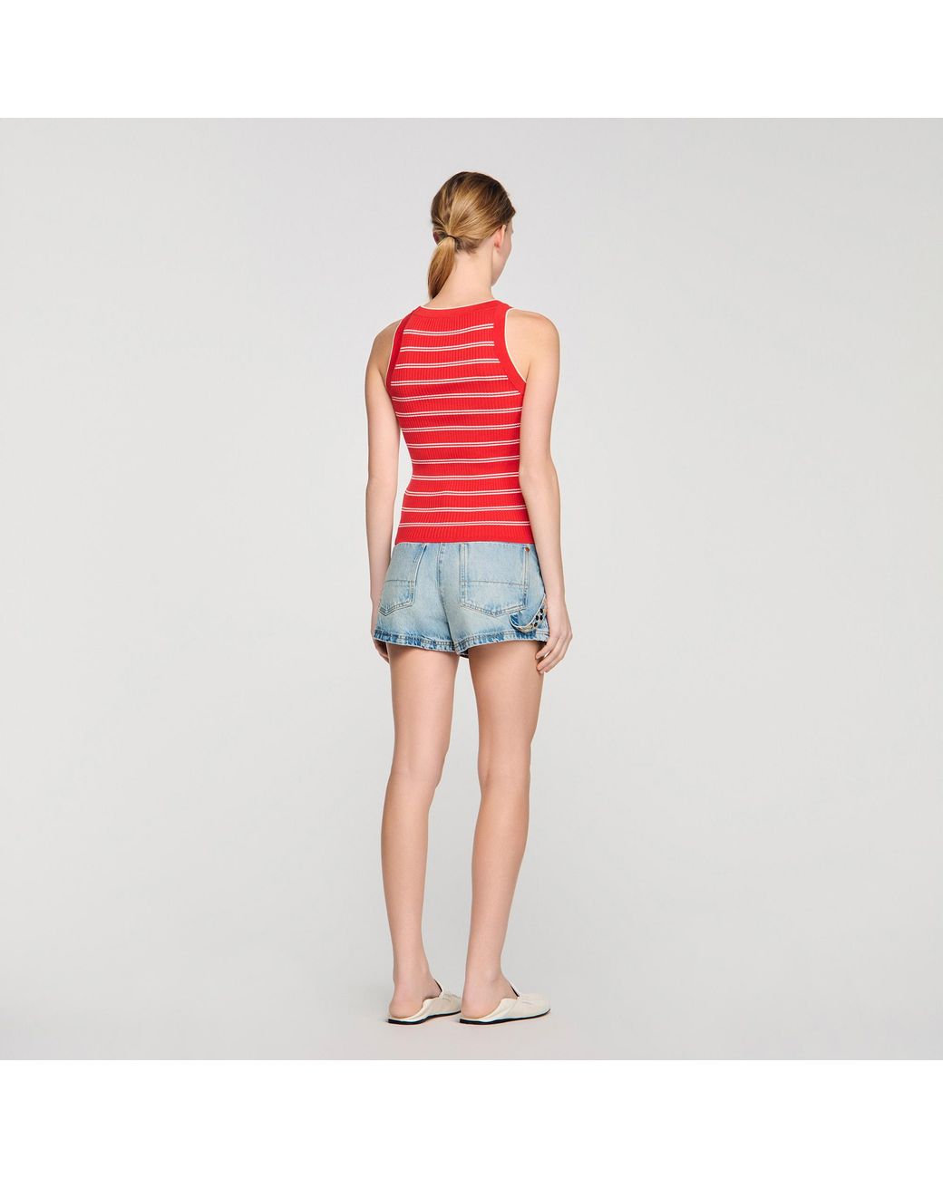Sandro Red Striped Ribbed Vest Top