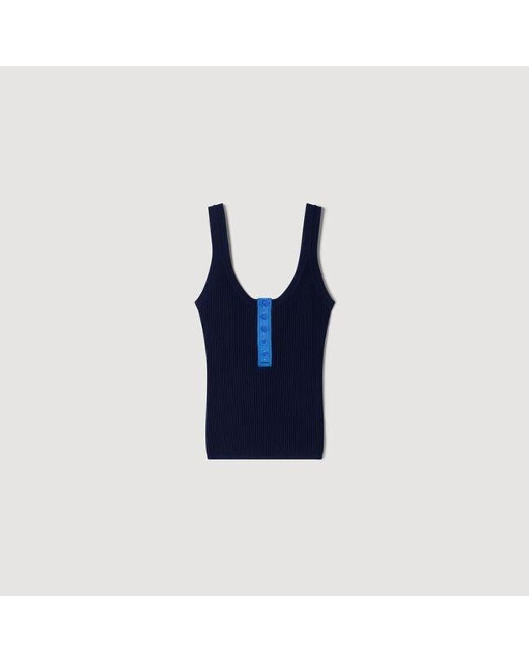 Sandro Blue Contrast Button Vest Top