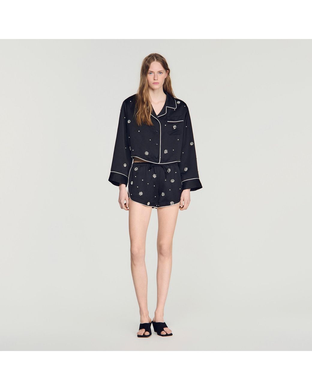 Sandro Blue Beaded And Rhinestone Shorts
