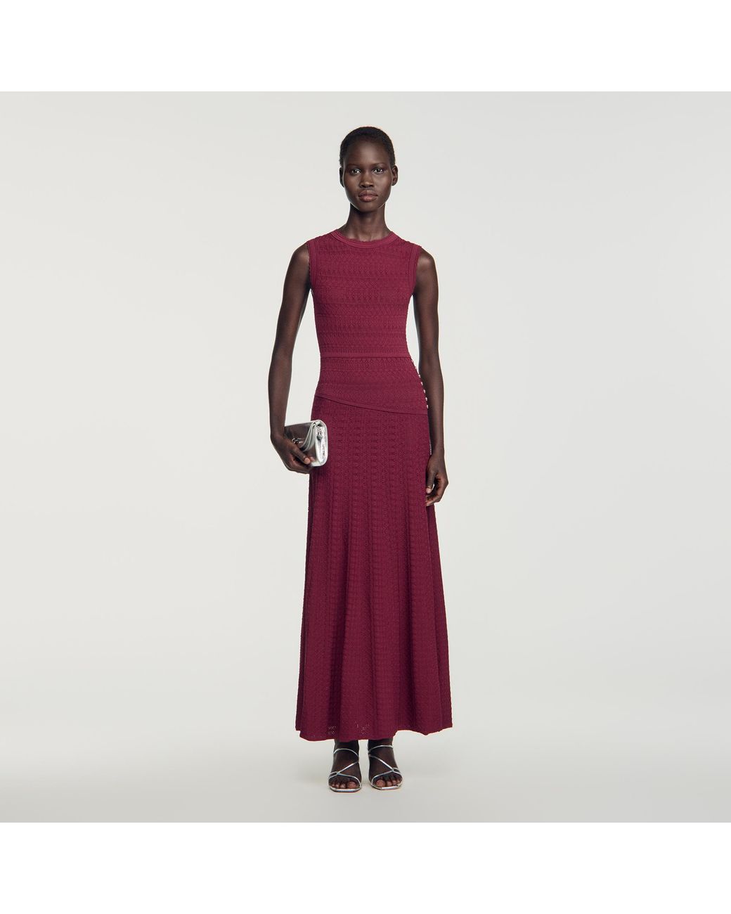 Sandro Red Pointelle Knit Maxi Dress