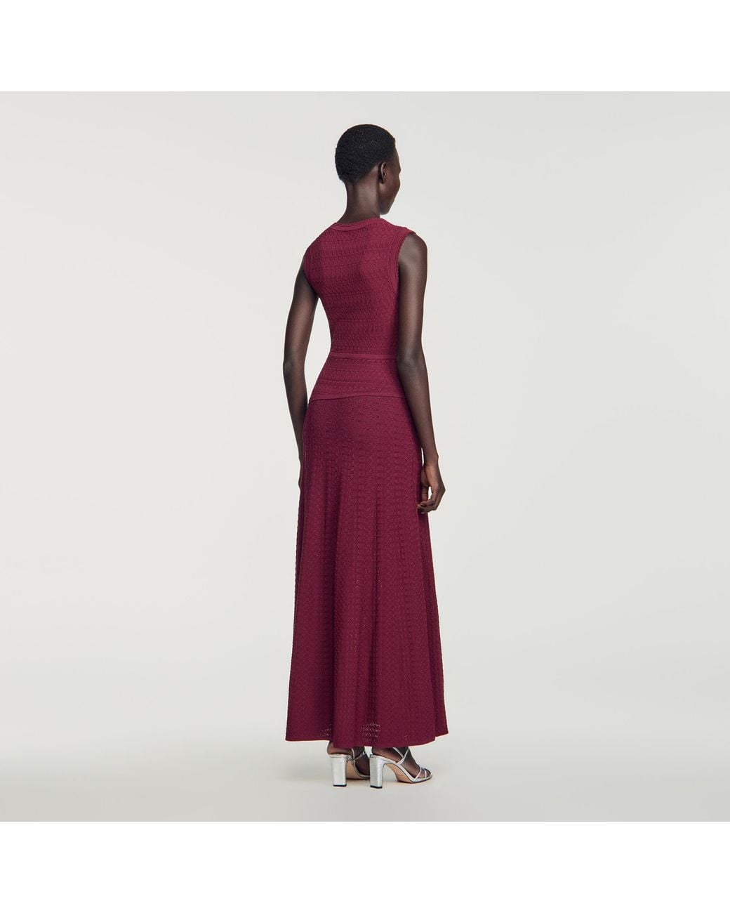 Sandro Red Pointelle Knit Maxi Dress