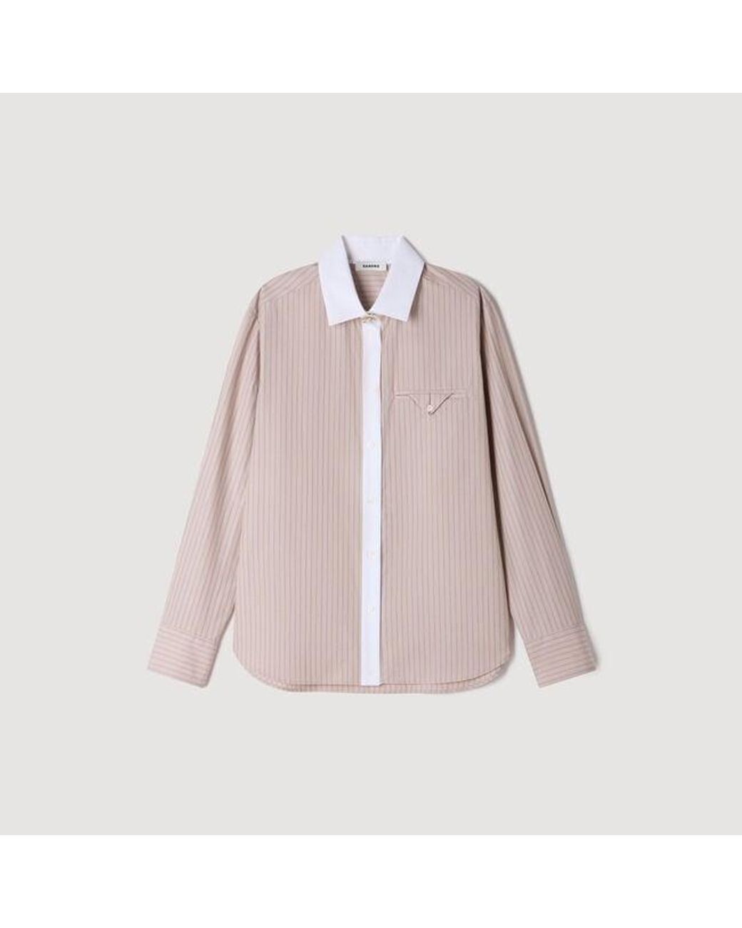 Sandro Natural Striped Shirt With Contrast Collar