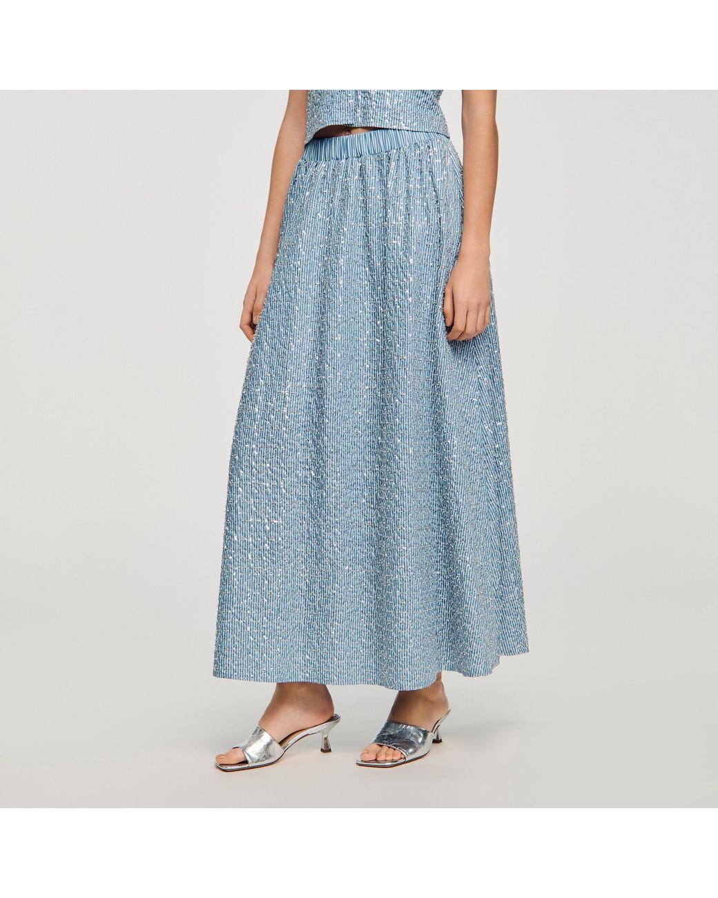 Sandro Blue Long Sequined Skirt