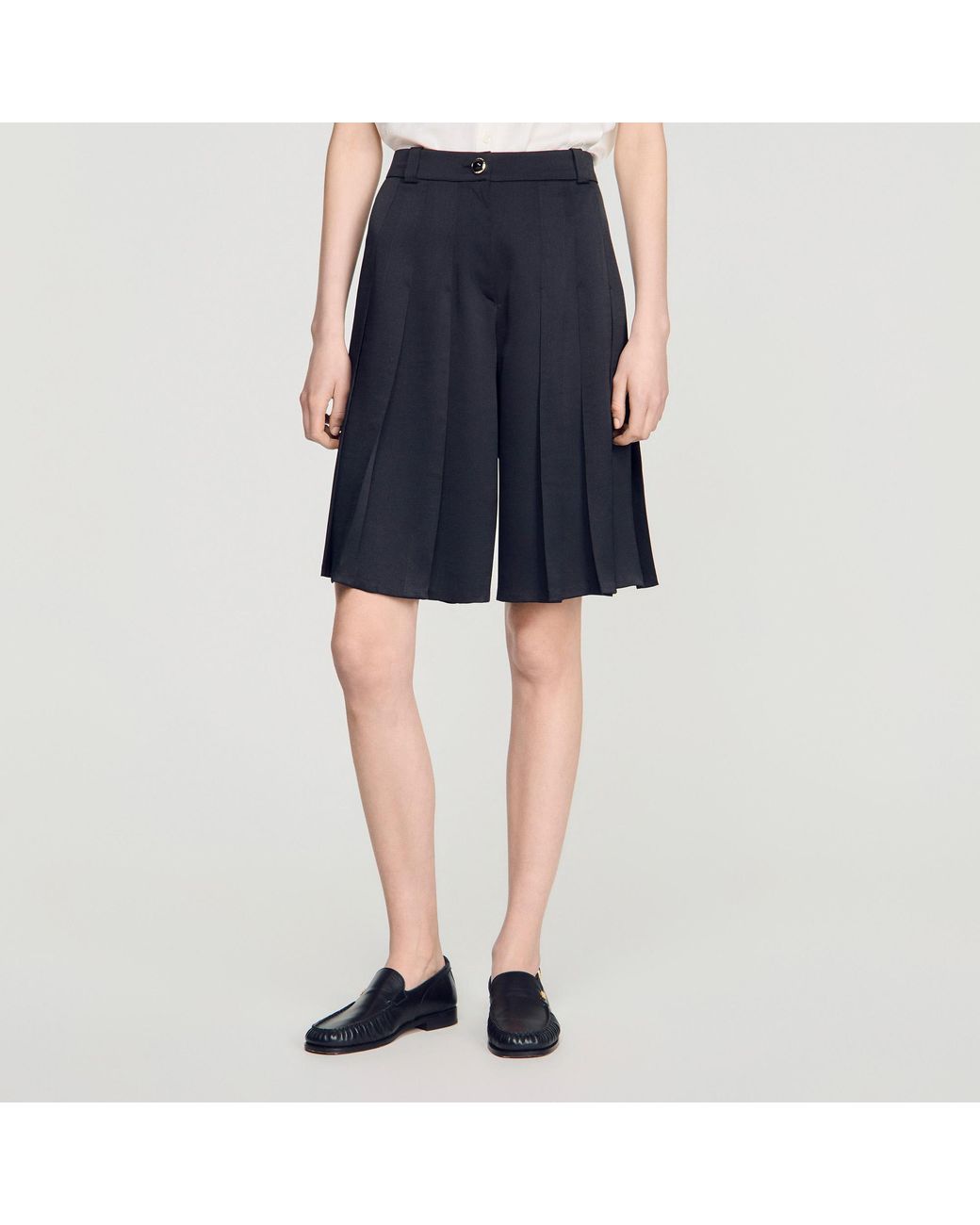 Sandro Blue Long High-Waisted Pleated Shorts