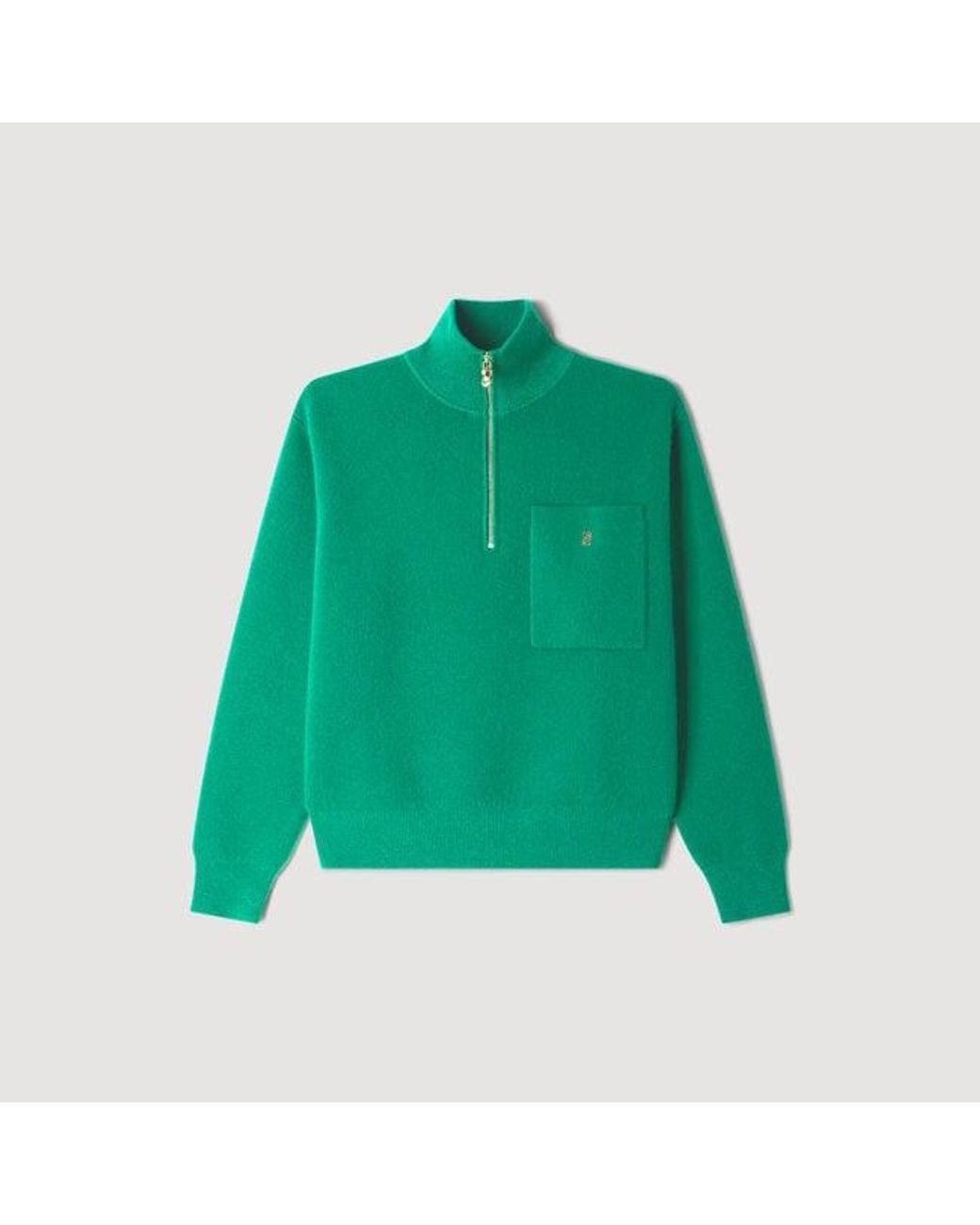 Sandro Green Wool And Cashmere Half-Zip Sweater