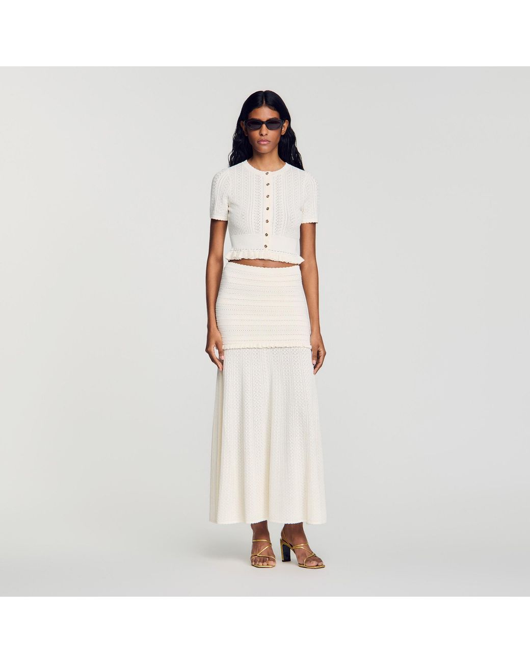 Sandro Natural Pointelle Knit Maxi Skirt