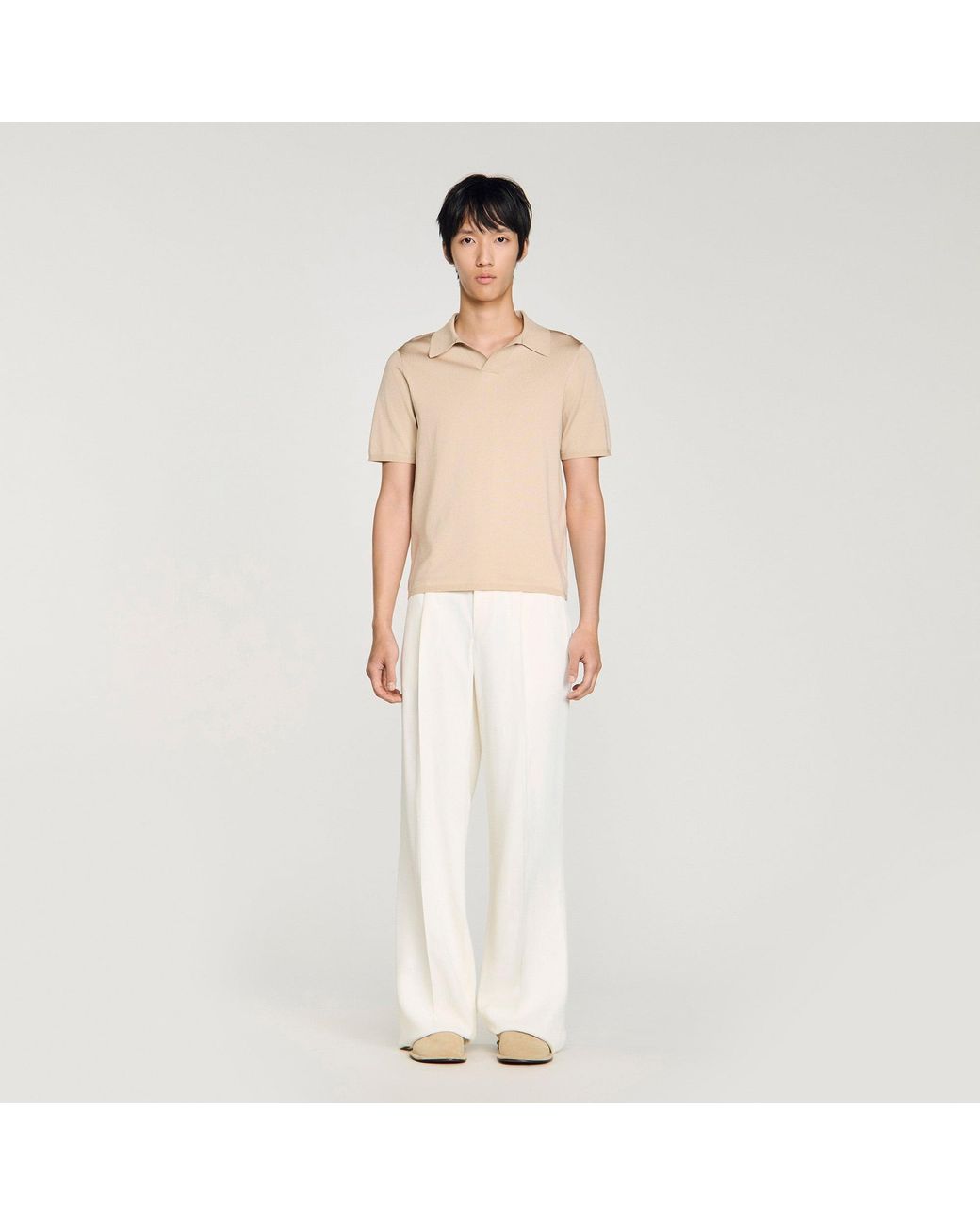Sandro Natural Short-Sleeved V-Neck Polo Shirt for men