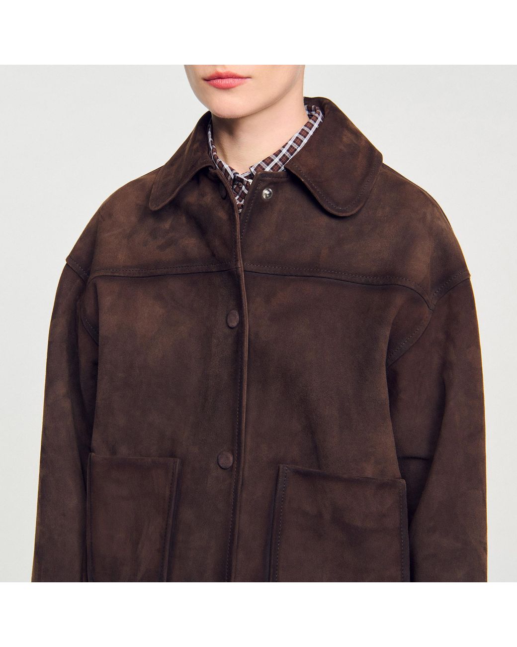 Sandro Red Studded Suede Leather Jacket