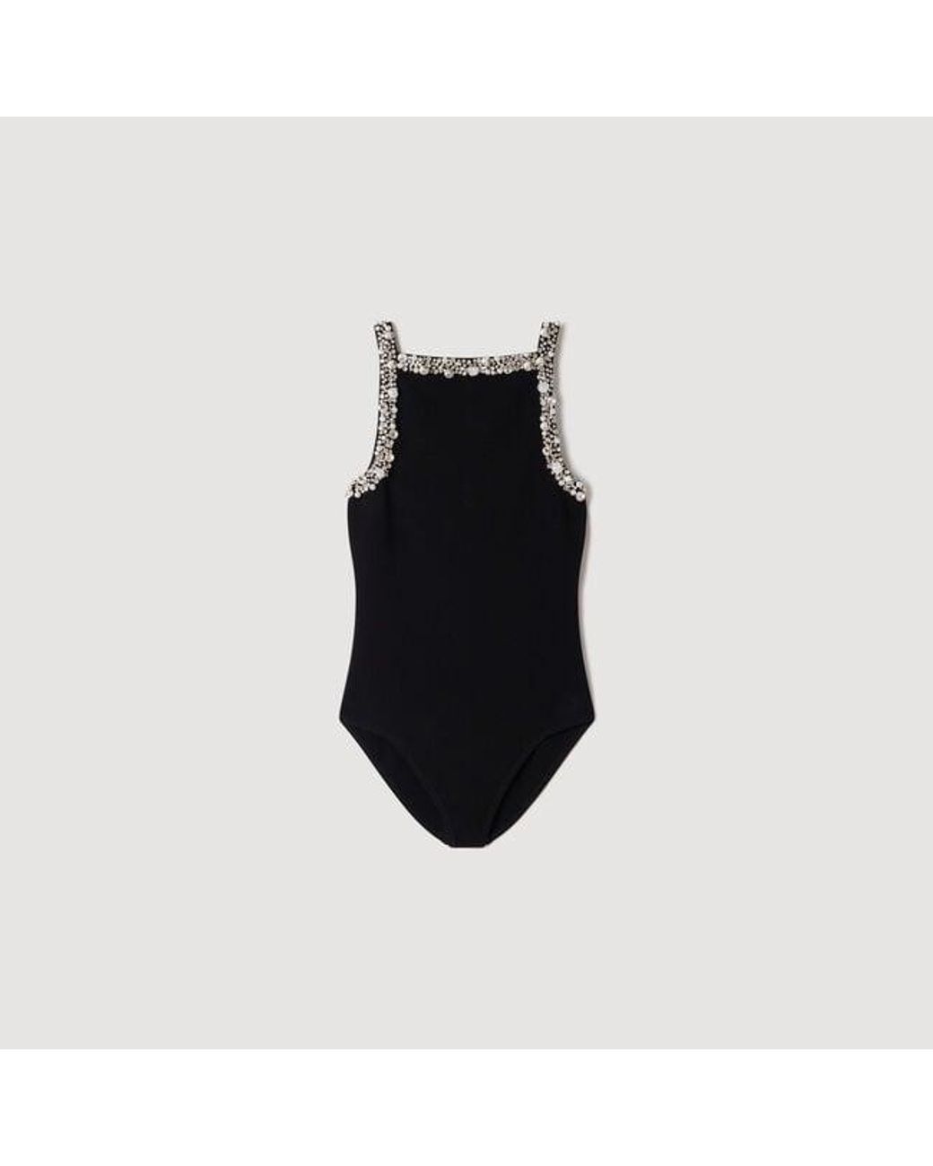 Sandro Blue Bead And Rhinestone Knit Bodysuit