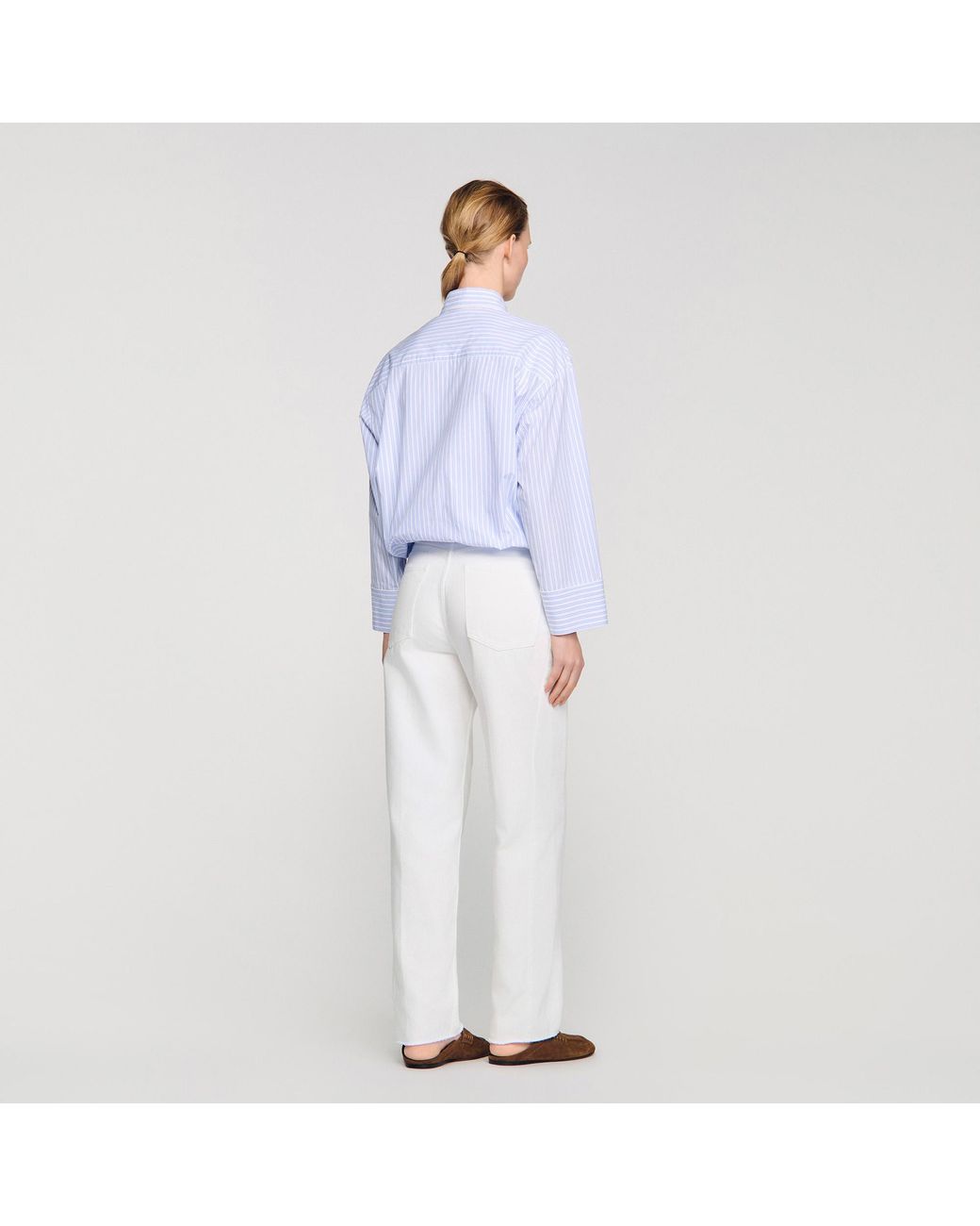 Sandro Blue Cropped Striped Shirt