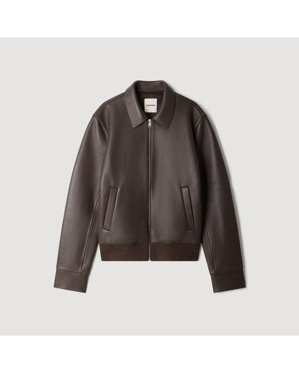 Sandro Black Zip-Up Lambskin Leather Jacket for men
