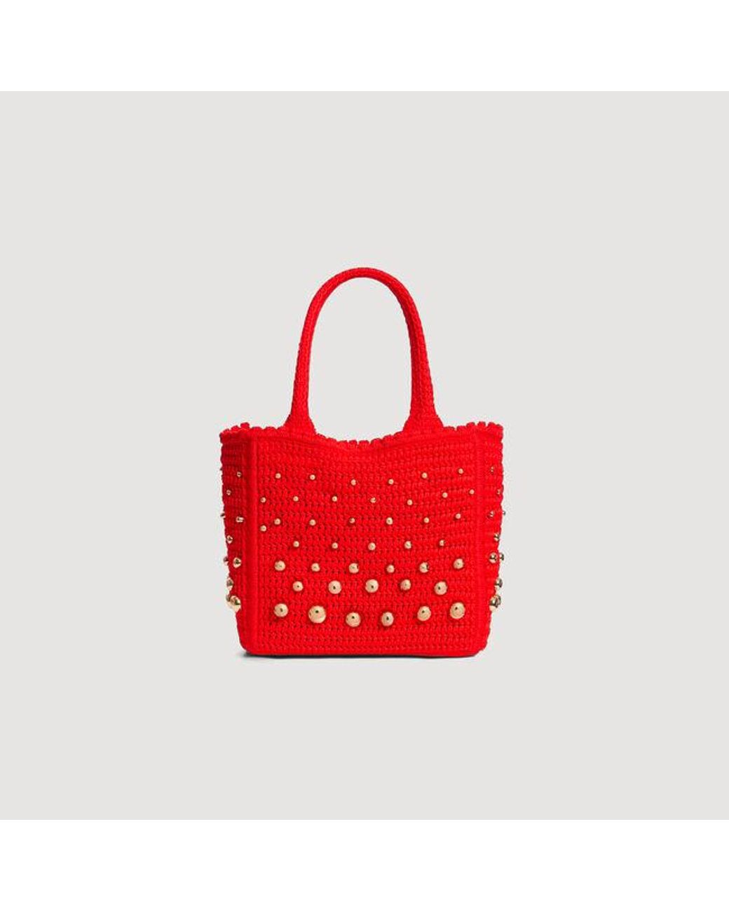 Sandro Red Studded Crochet Bag