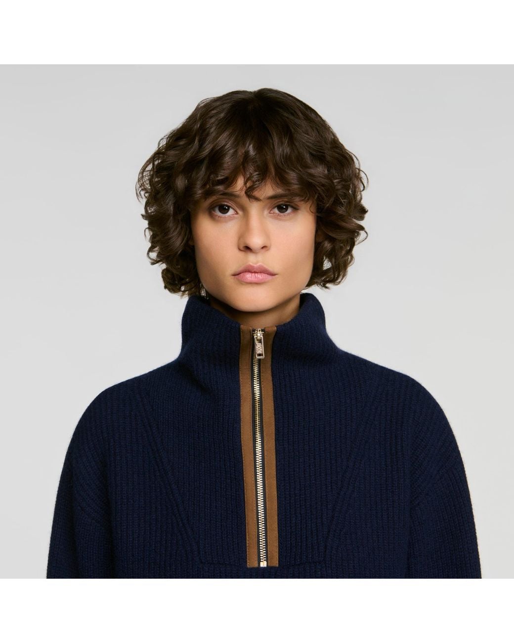 Sandro Blue Wool And Cashmere Half-Zip Jumper
