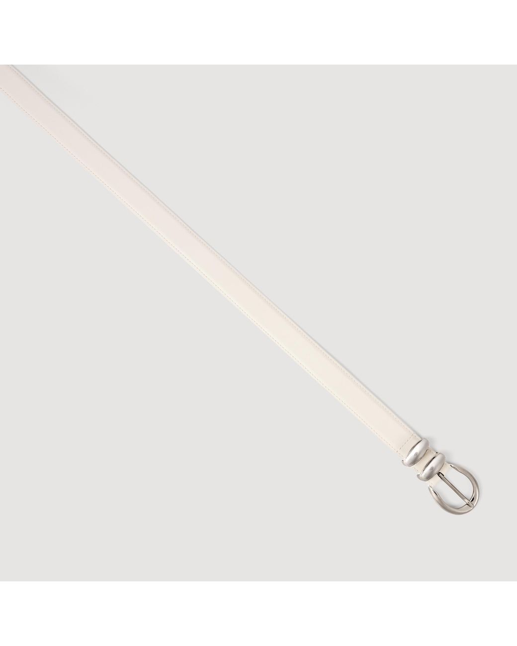 Sandro White Leather Belt With Metal Buckle