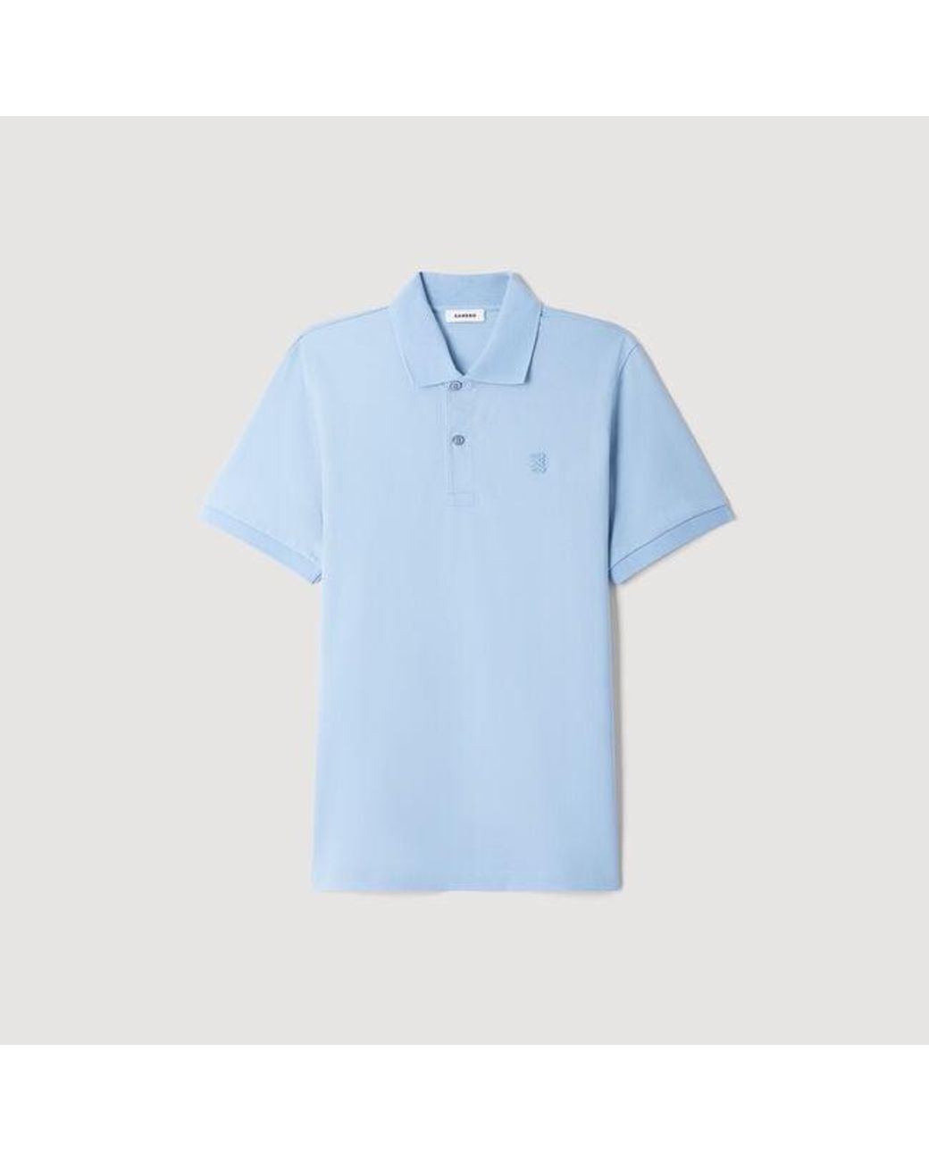 Sandro Blue Cotton Polo Shirt With Leather Logo for men