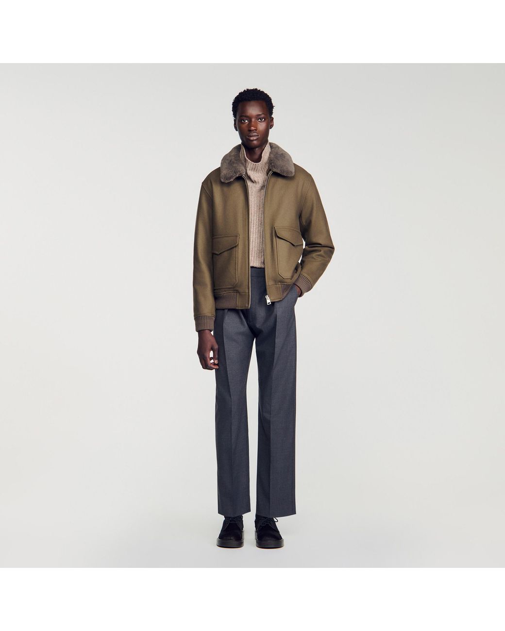 Sandro Multicolor Wool Jacket With Removable Collar for men