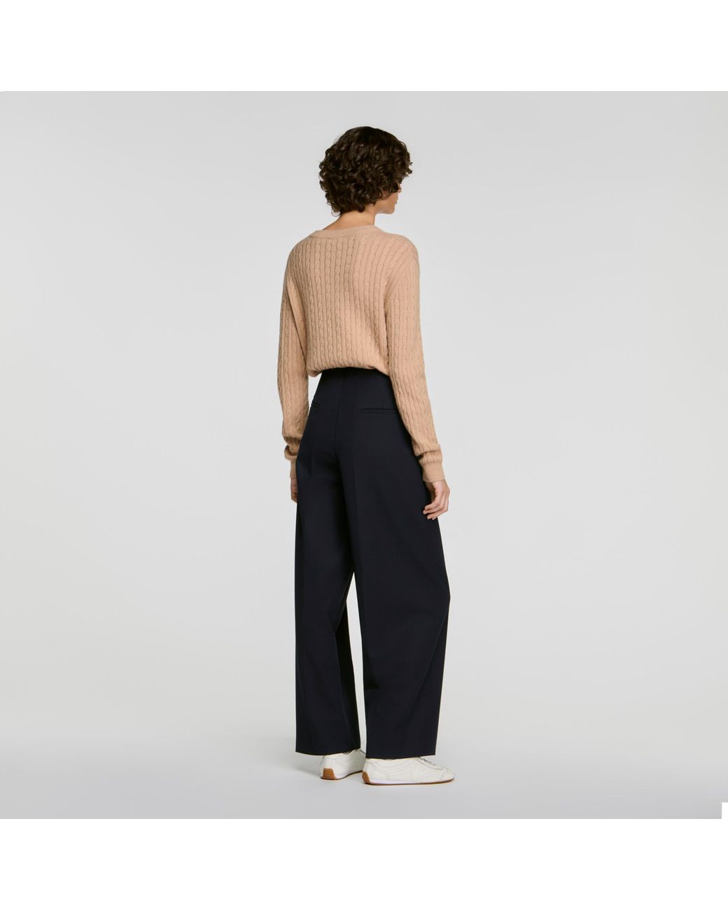 Sandro Black Buttoned Wide-Leg Wool Trousers