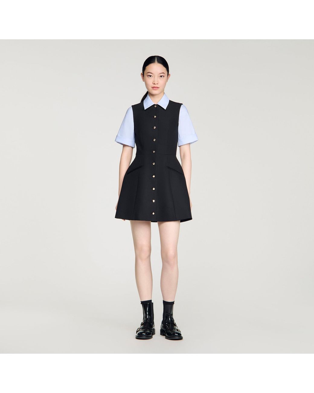 Sandro Black 2-In-1 Short Dress