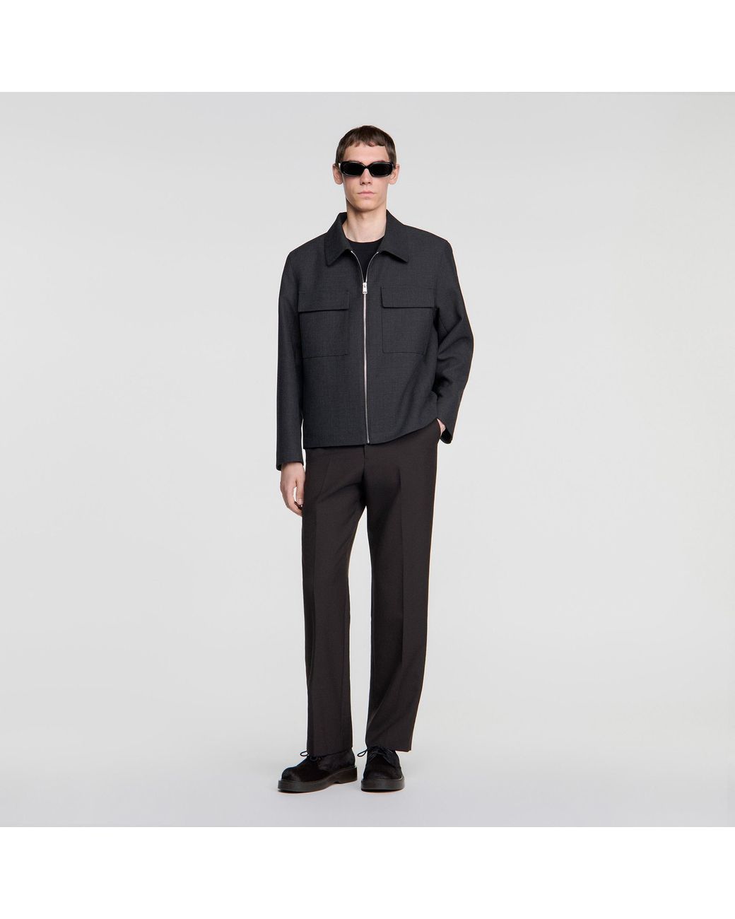 Sandro Black Straight Zip-Up Jacket for men