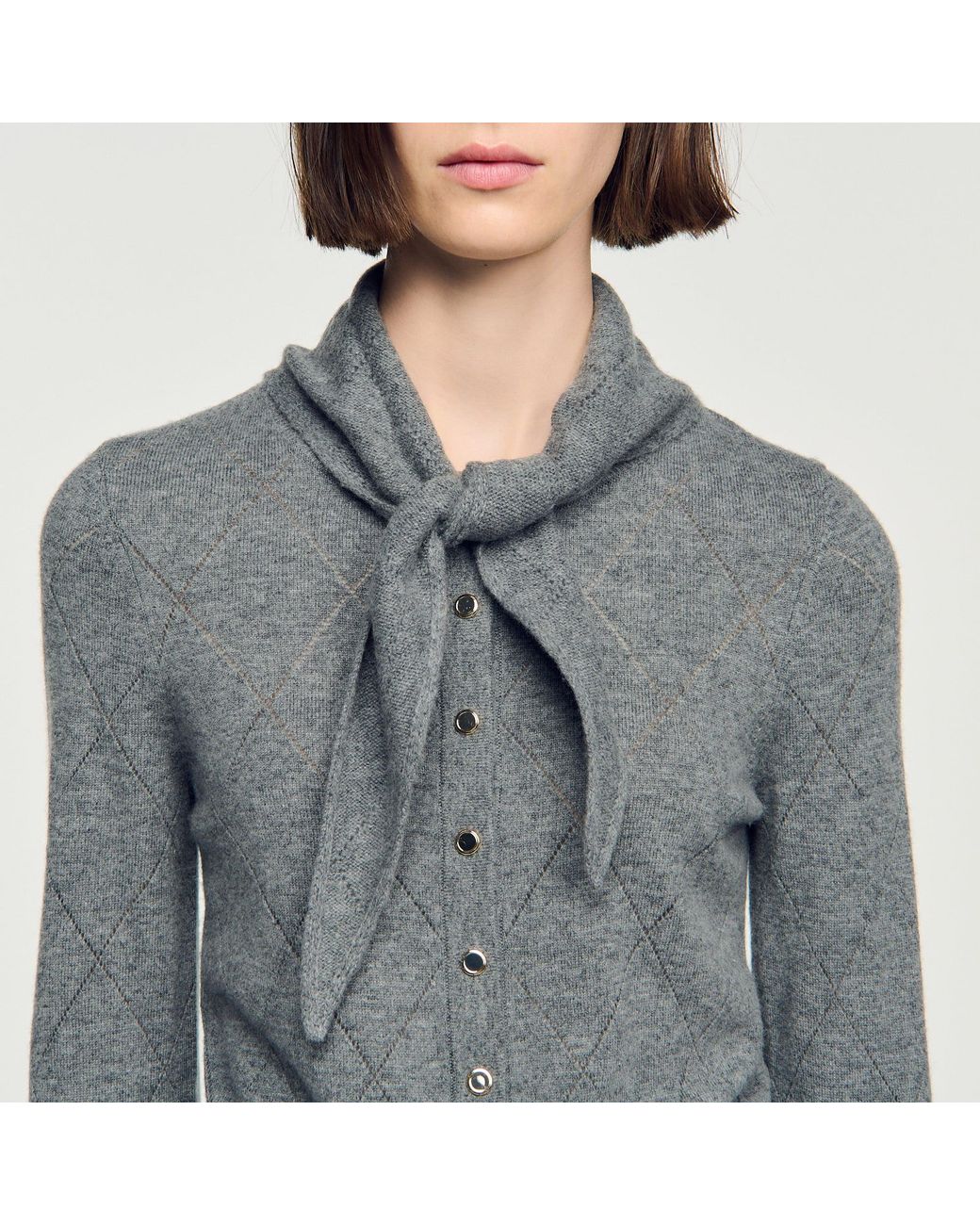 Sandro Blue Pointelle Knit Cardigan