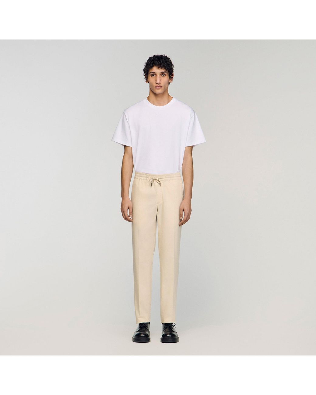 Sandro Natural Elasticated Straight-Leg Trousers for men