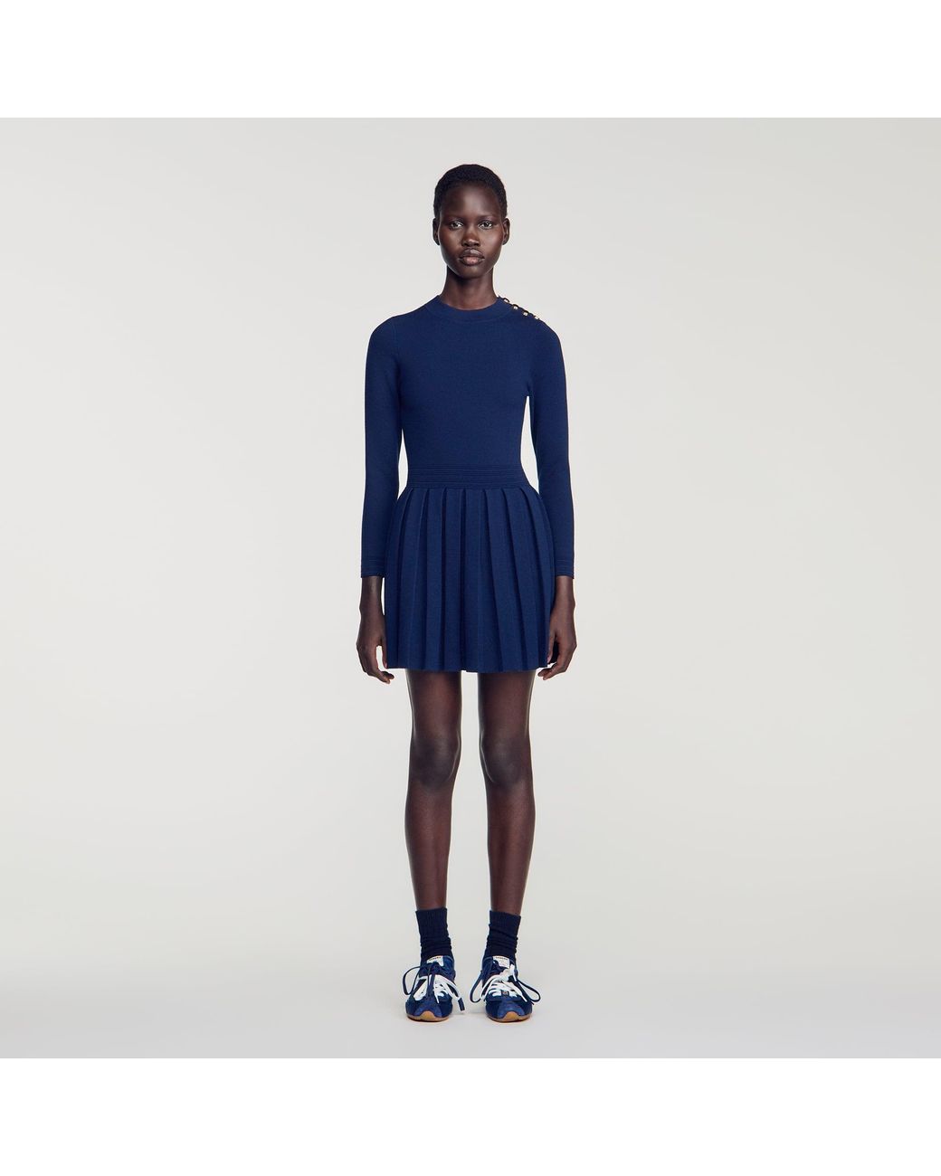 Sandro Blue Short Knit Dress With Buttons