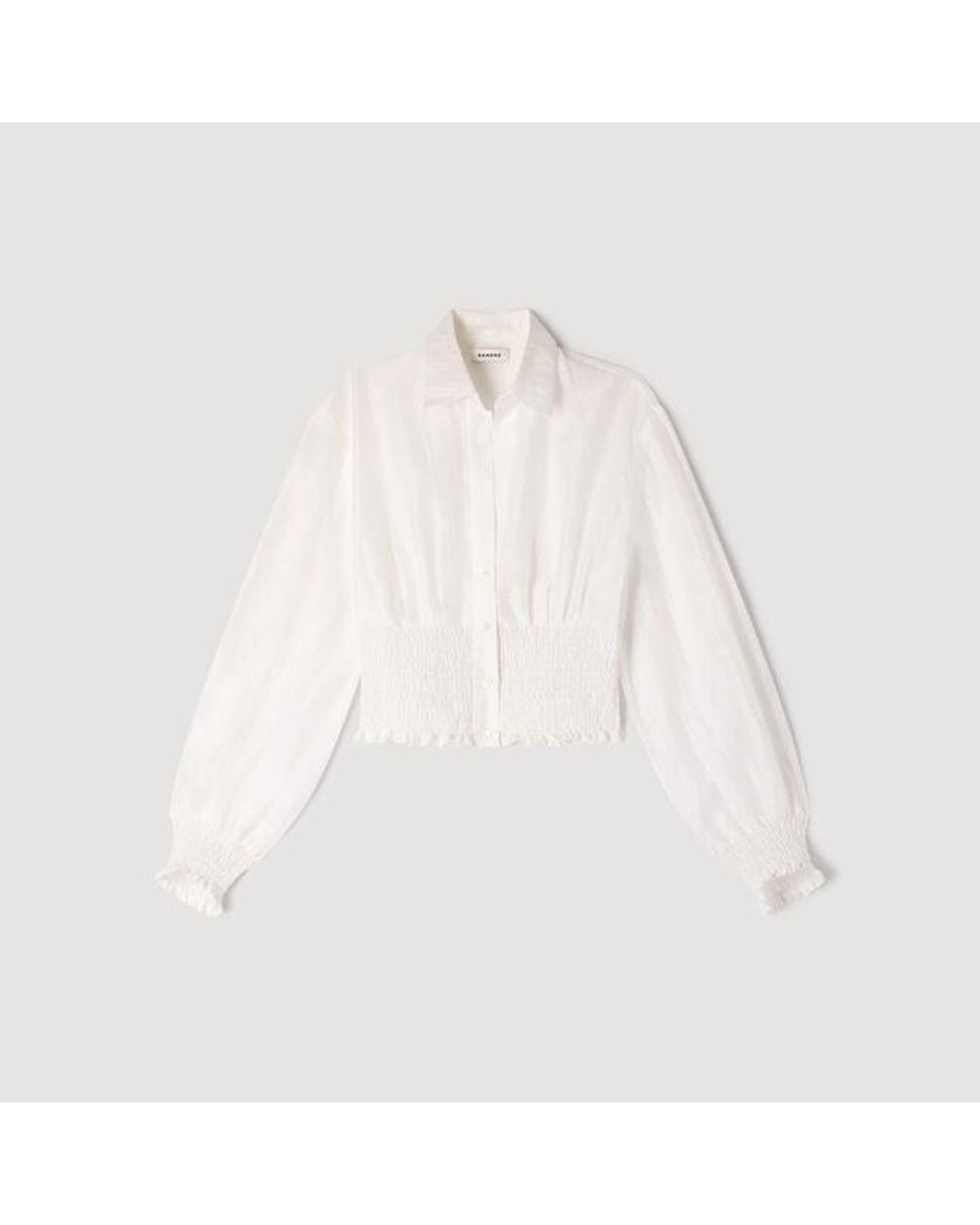 Sandro Natural Smocked Linen Shirt