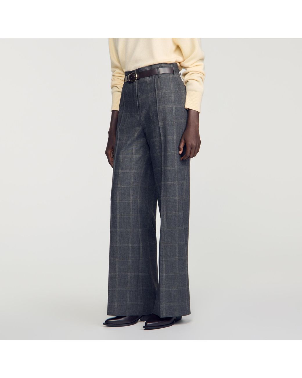 Sandro Blue Checked Straight-Leg Trousers