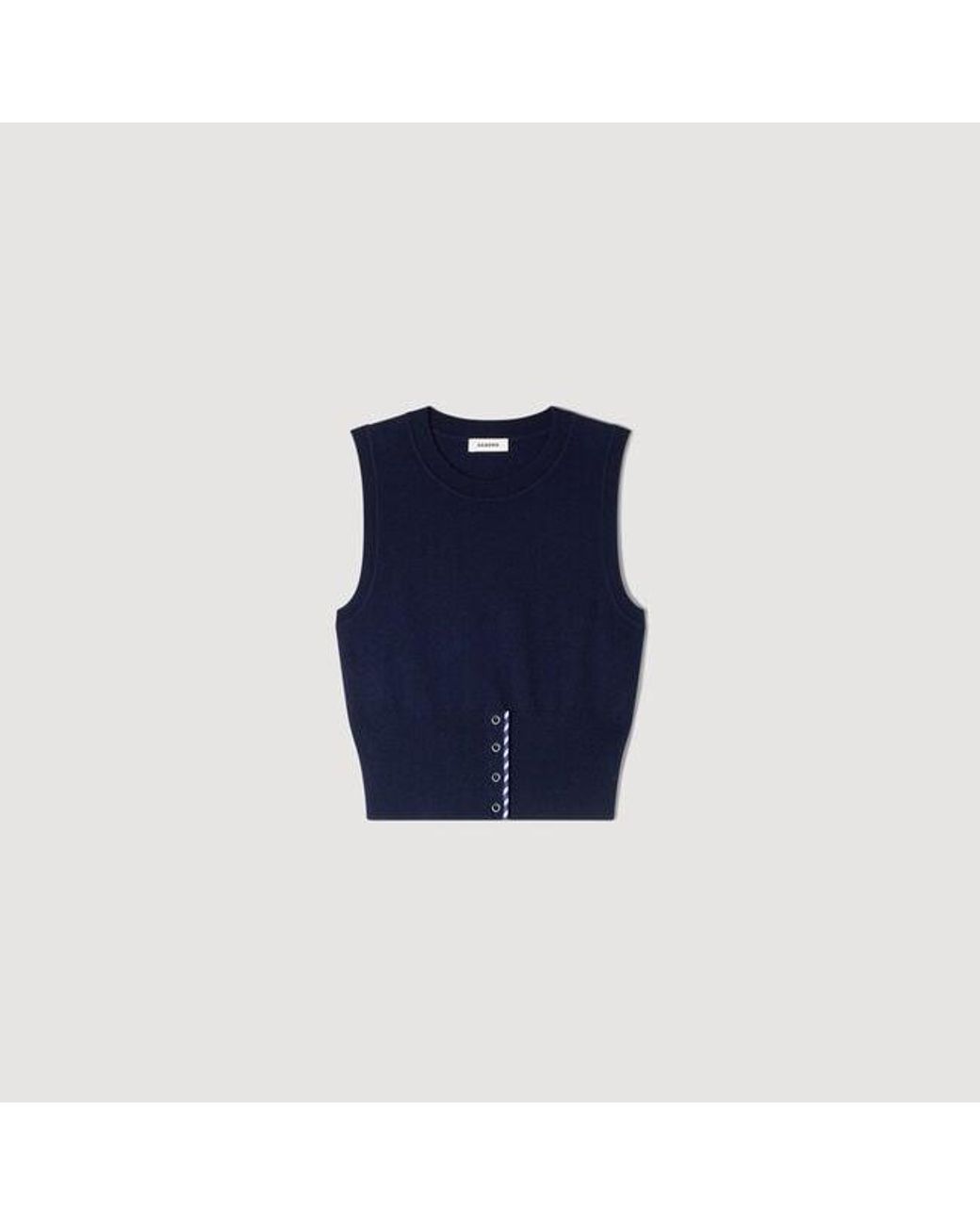 Sandro Blue Cropped Stripy Wool-Cashmere Jumper