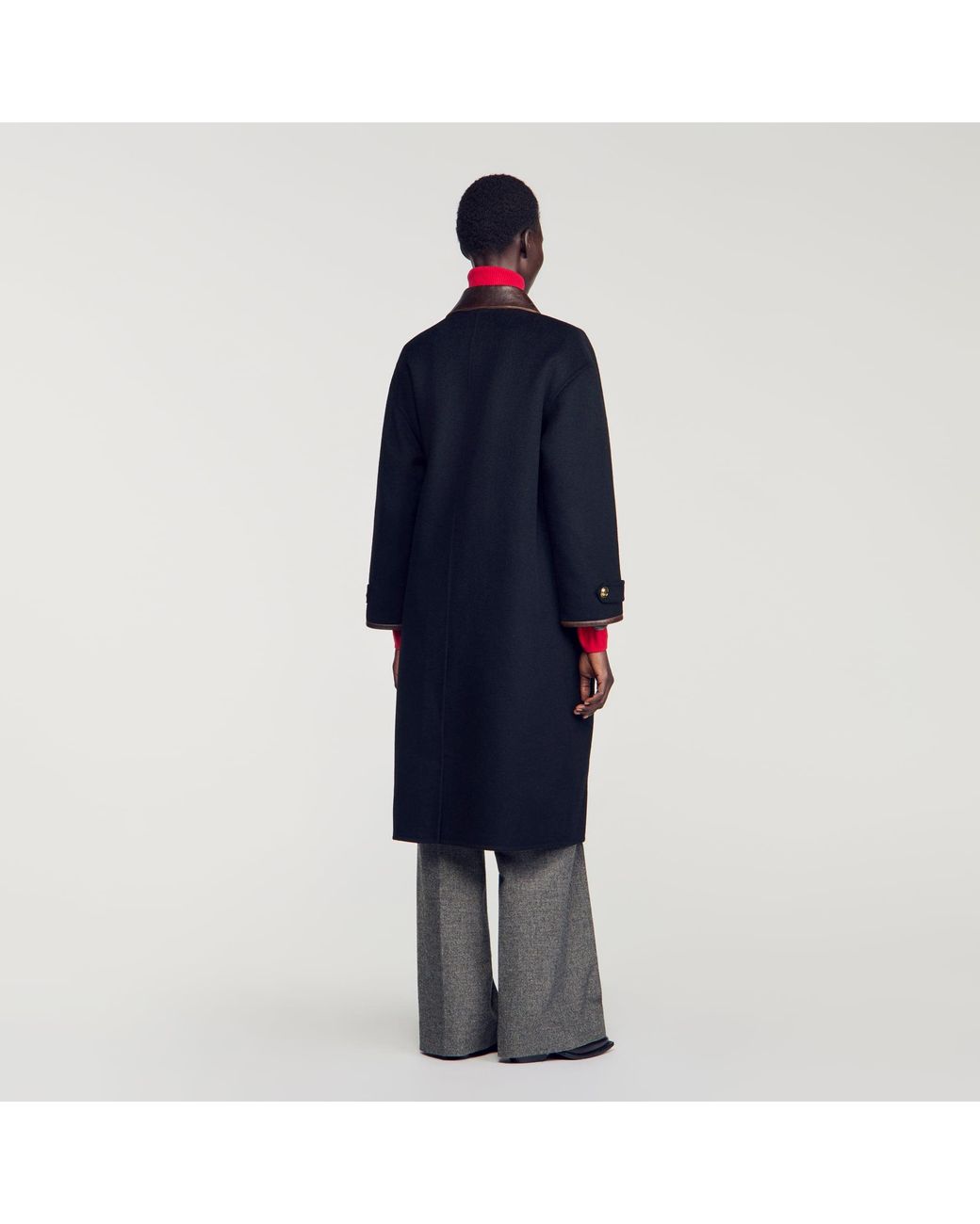 Sandro Blue Long Double-Faced Wool Coat