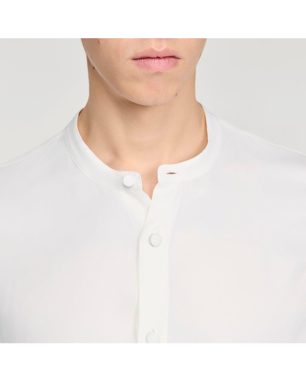 Sandro White Loose-Fit Mandarin Collar Shirt for men
